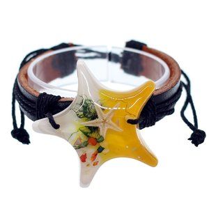 Yellow Starfish Faux Leather Adjustable Bracelet